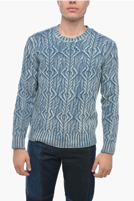 Shop Altea Crew Neck Treccia Aran Virgin Wool Sweater