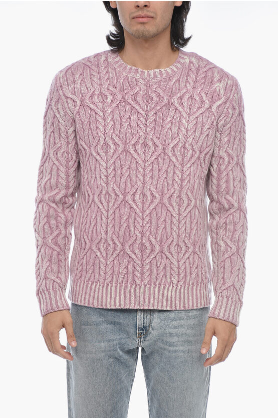 Altea Crew Neck Treccia Aran Virgin Wool Sweater In Pink