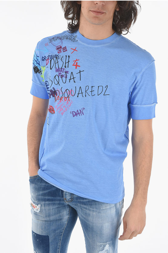 Dsquared2 Crew-neck Twisted Ibra Fi T-shirt With Side Print In Blue