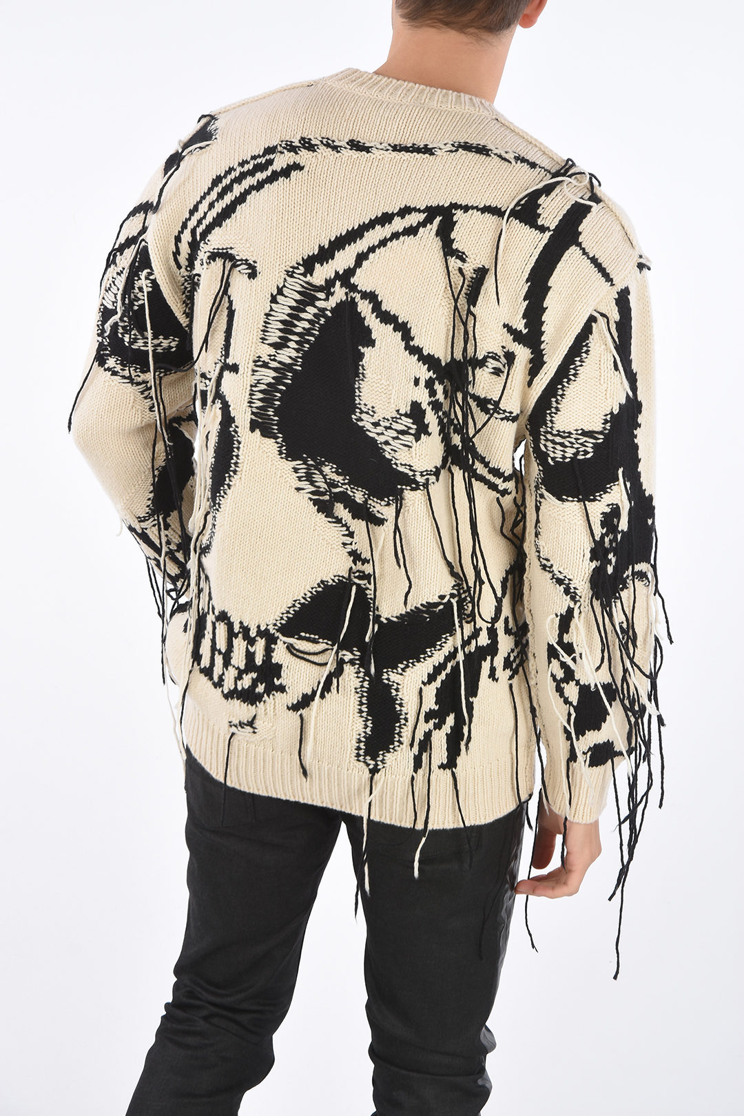 Alexander McQueen Crew Neck Two Tone Pullover with Skull