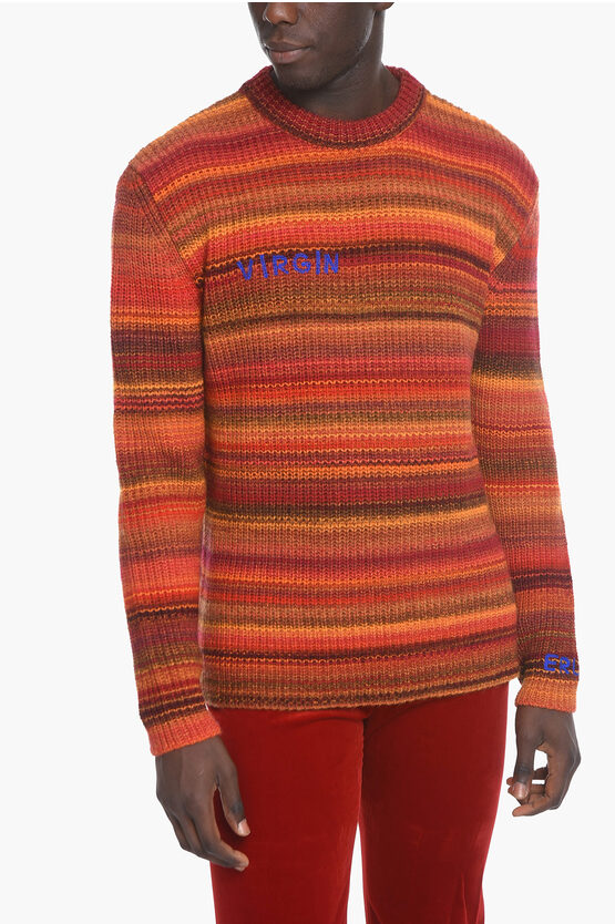 Erl Crew Neck Virgin Wool Blend Pullover In Orange