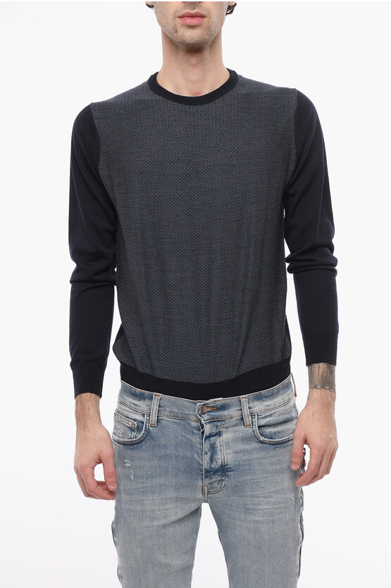 Corneliani Crew Neck Virgin Wool Sweater With Contrasting Sleeves In Black