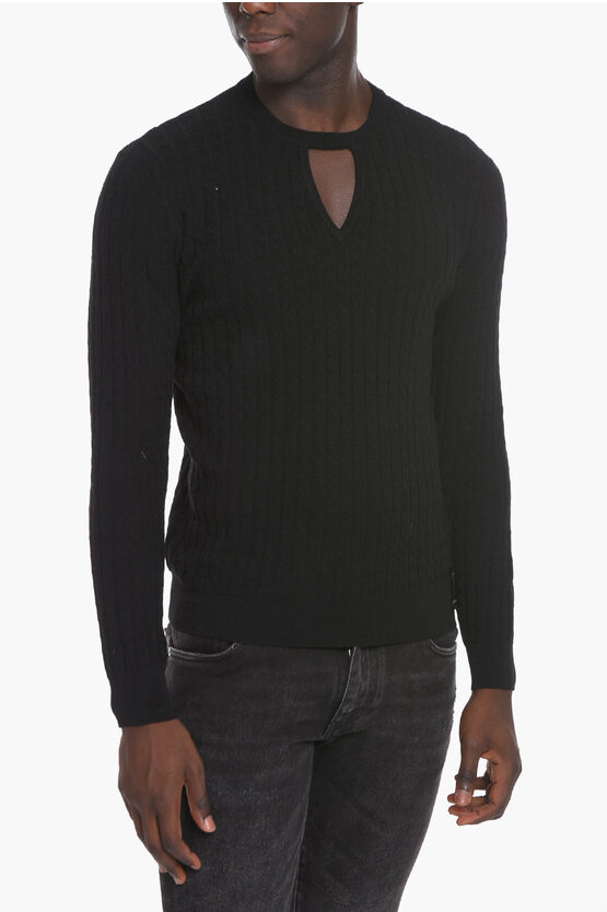 Shop Fendi Crew Neck Virgin Wool Sweater With Cut-out