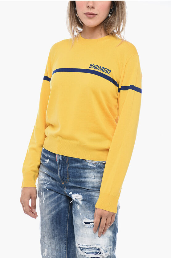 Shop Dsquared2 Crew Neck Virgin Wool Sweater With Embroidered Logo