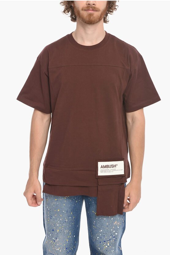 Ambush Crew Neck Waist Pocket Cotton T-shirt In Brown