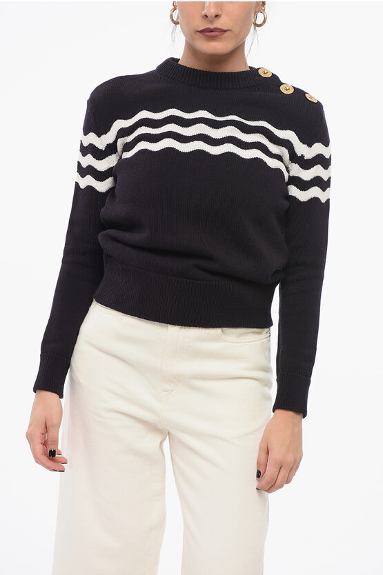 Shop Patou Crew Neck Wave Motif Cotton Blend Sweater