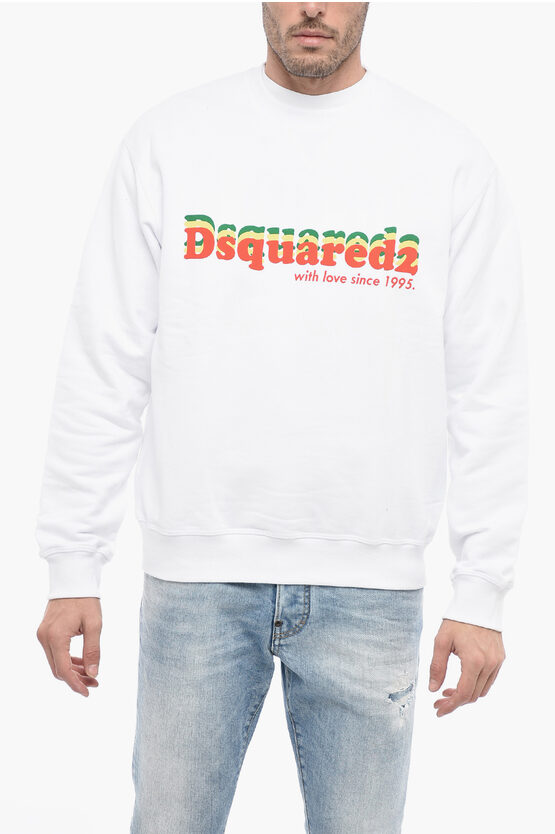 Dsquared2 Crew Neck With Love Brushed Cotton Hoodie In White