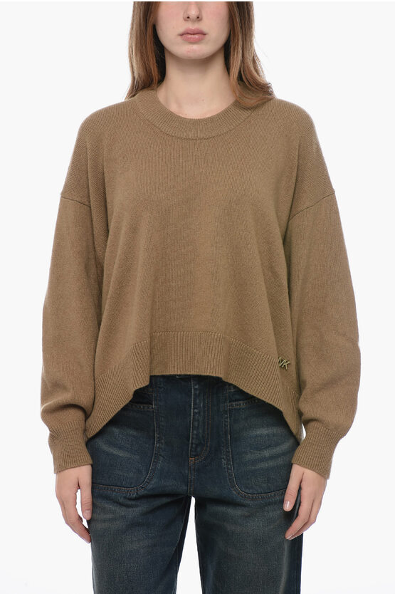 Shop Michael Kors Crew Neck Wool Blend Sweater With Asymmetric Design