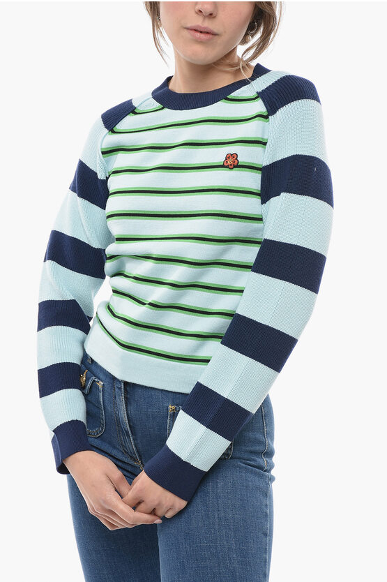 Shop Kenzo Crew Neck Wool Blend Sweater With Balanced Stripe Motif