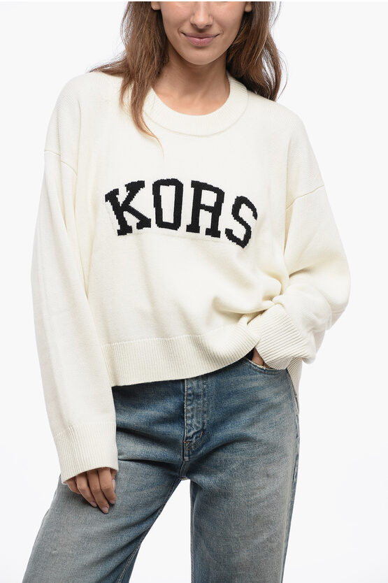 Michael Kors Crew Neck Wool Blend Sweater With Jacquard Logo