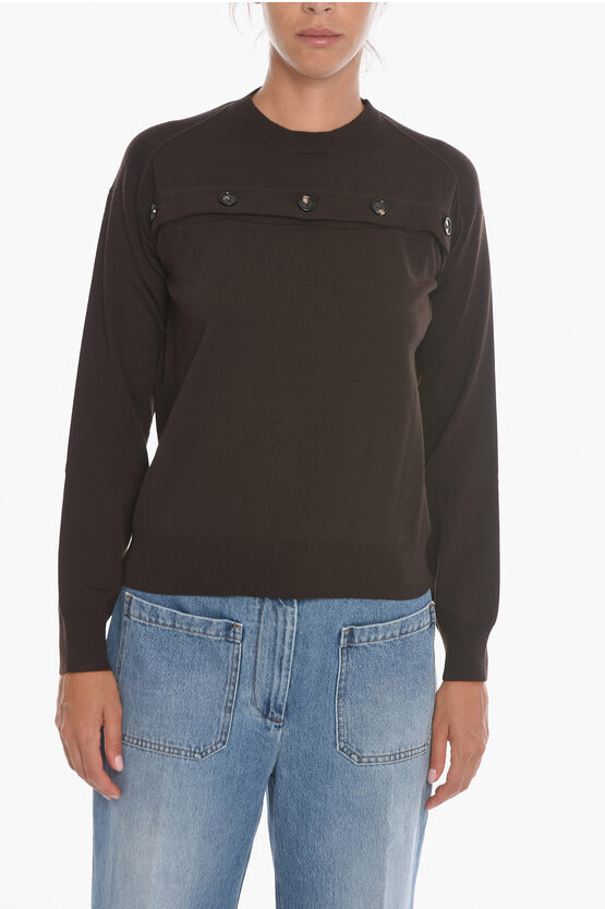 Bottega Veneta Crew Neck Wool Sweater With Buttoned Detail In Brown