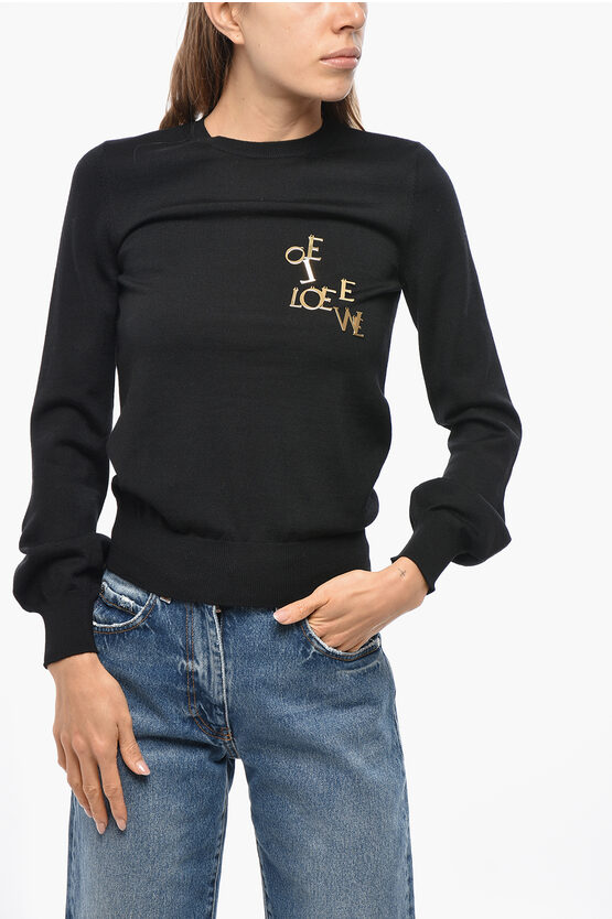 Loewe Crew Neck Wool Sweater With Logo Charm