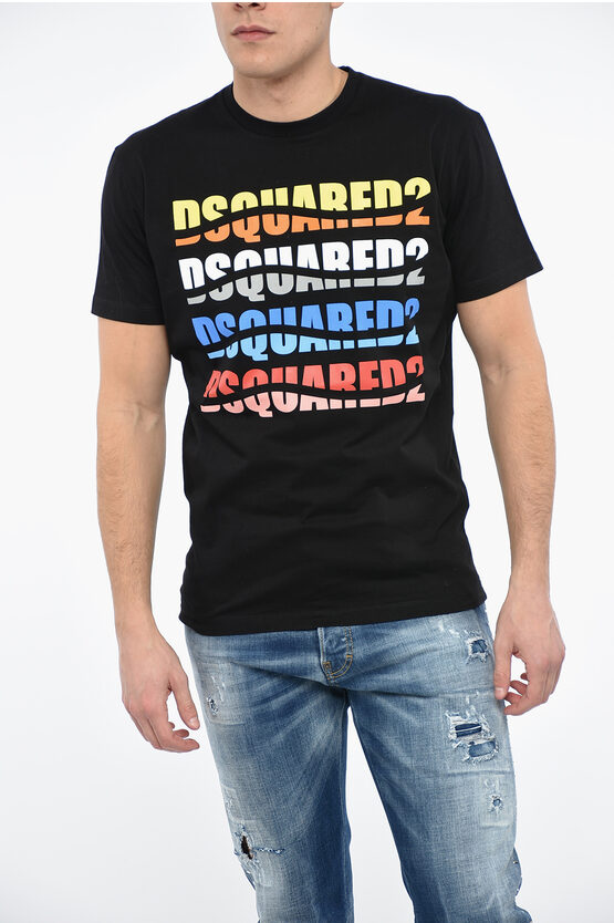 Shop Dsquared2 Crewneck Color Wave T-shirt With Multicolored Lettering