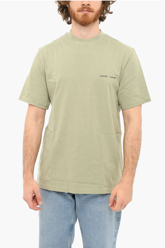 Samsoe & Samsoe Crewneck Norsbro Short Sleeved T-shirt With Logo Print In Green