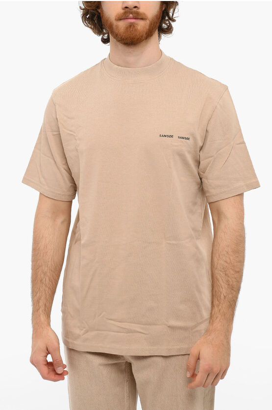 Samsoe & Samsoe Crewneck Norsbro Short Sleeved T-shirt With Logo Print In Brown