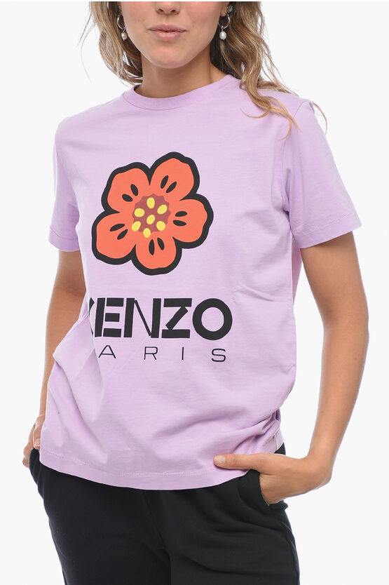 Kenzo Crewneck Poppy Printed T-shirt In Purple