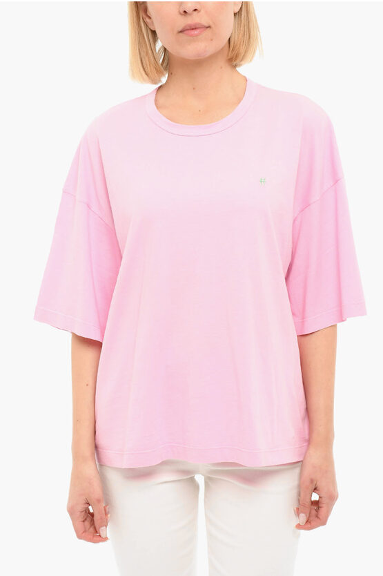 Forte Forte Crewneck Short Sleeved T-shirt With Embroidered Logo In Pink