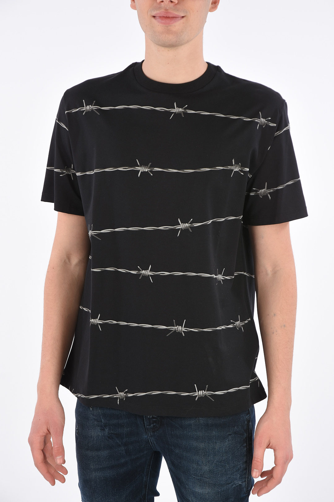 Tシャツ・カットソー NEIL BARRETT Men Tops 399799 MY70266A Y521 Black Neil Barrett Men's Street Nox T-Shirt - Black/Red - S | Coggles