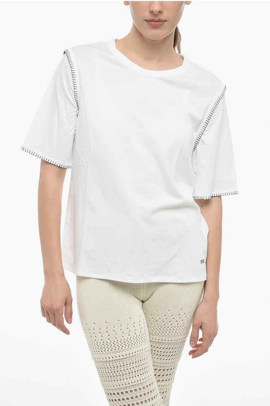 Fay Contrast-stitch Crewneck T-shirt In White