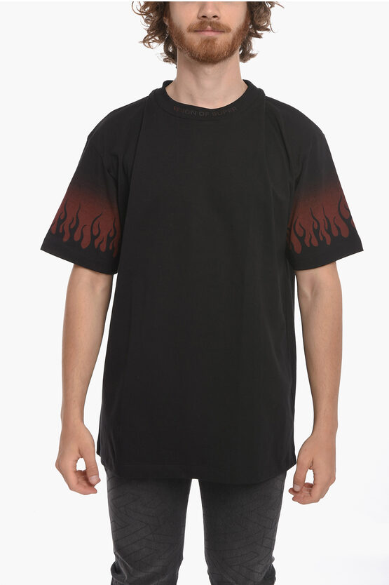 VISION OF SUPER CREWNECK T-SHIRT WITH FLAME-PRINT