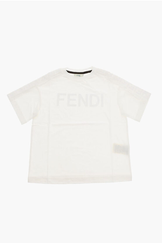 Fendi Crewneck T-shirt With Ton-sur-ton Embossed Logo In White