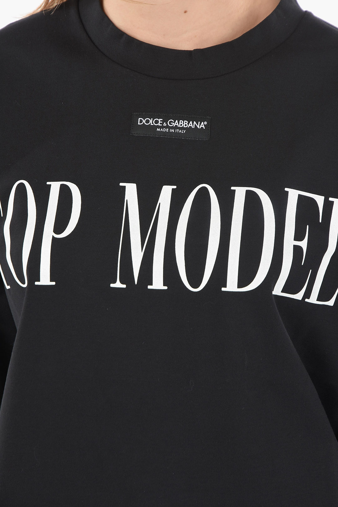 & women with Lettering Gabbana MODEL Glamood Print Dolce T-shirt - Crewneck Outlet TOP