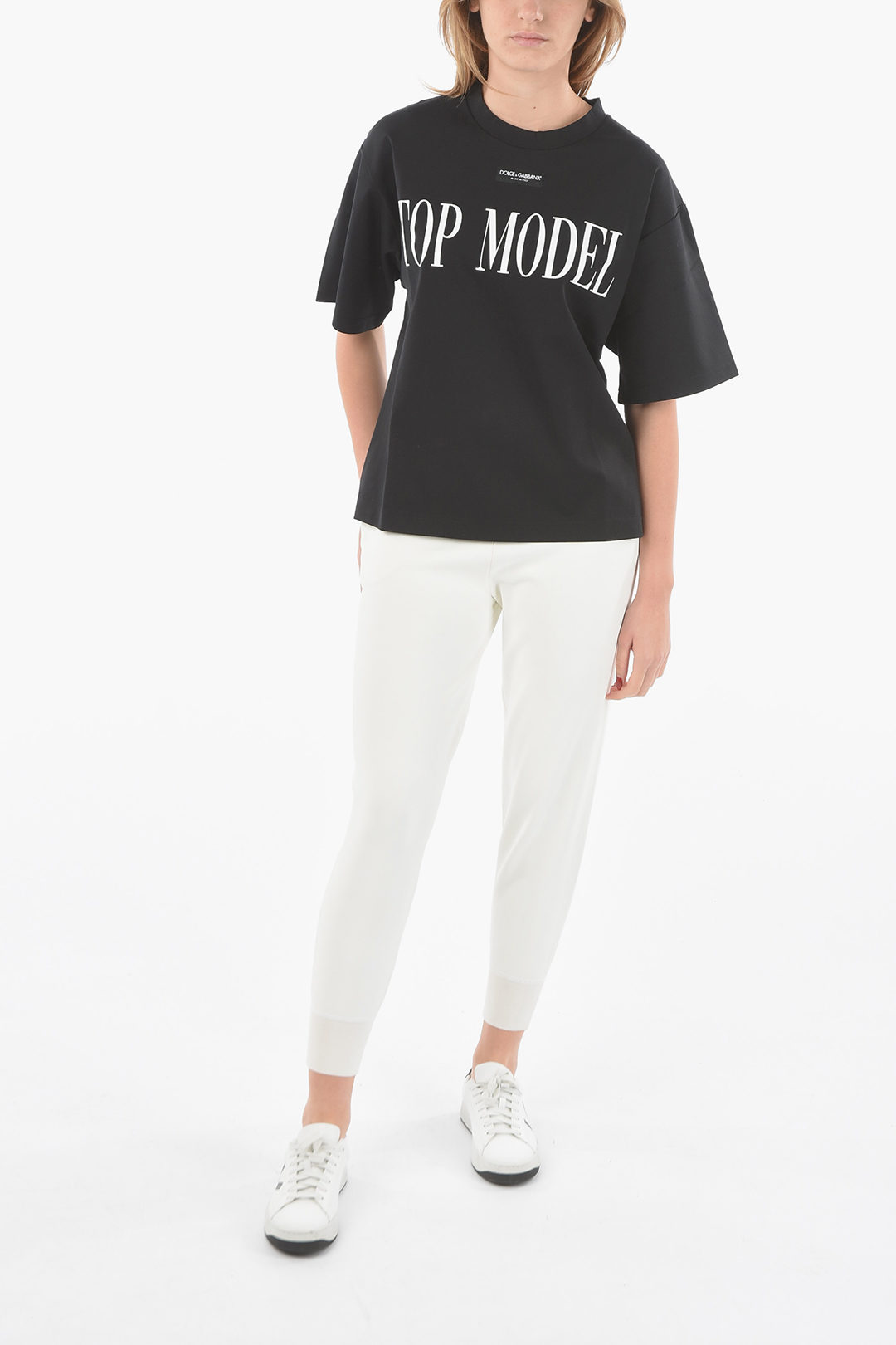Lettering & Dolce Outlet women Print Crewneck Gabbana Glamood with MODEL - T-shirt TOP