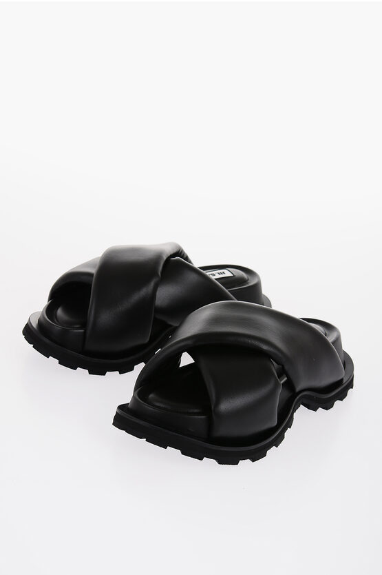 Shop Jil Sander Criss Cross Designed Leather Sandals With Carrion Sole