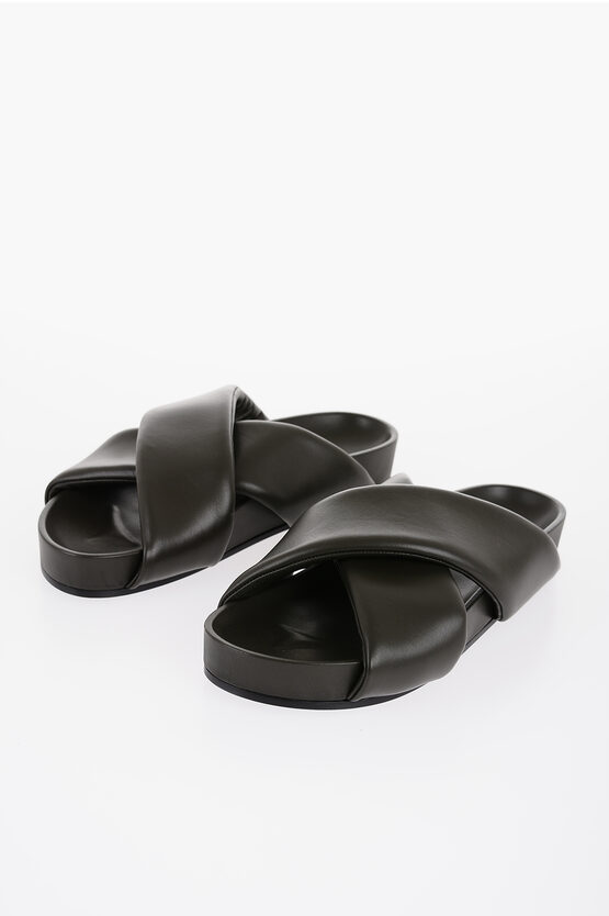 Shop Jil Sander Criss Cross Designed Leather Sandals