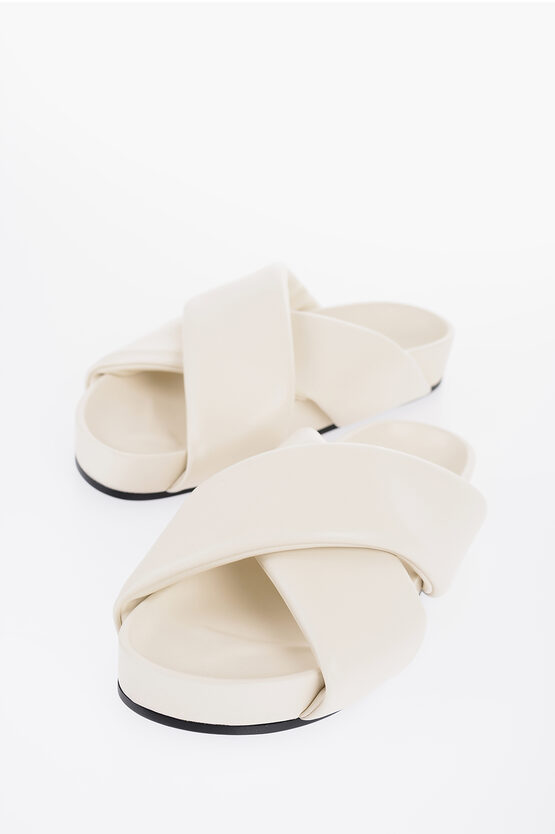 Shop Jil Sander Criss Cross Designed Leather Sandals