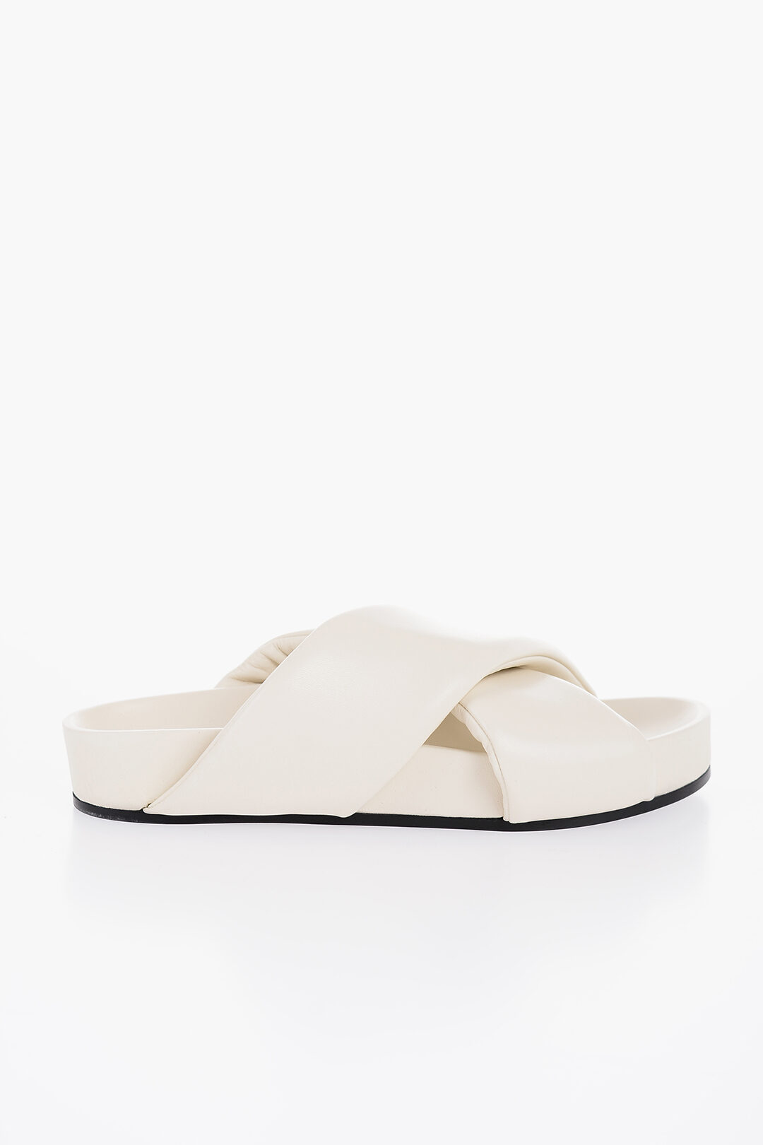 【送料&関税込】Jil Sander Crisscross Sandal Jil Sander - Black Leather Double Criss-Cross Toe Flat Sandal