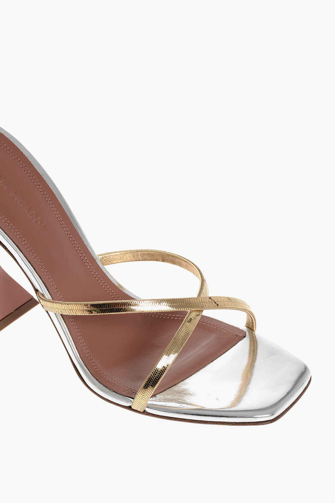 Amina Muaddi Criss Cross HENSON Sandals with Metal Straps 9.5cm