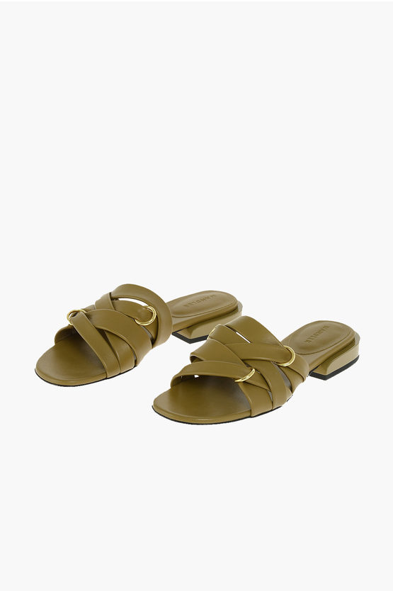 Wandler Criss-crossed Leather Lara Slides With Gold-tone Rings
