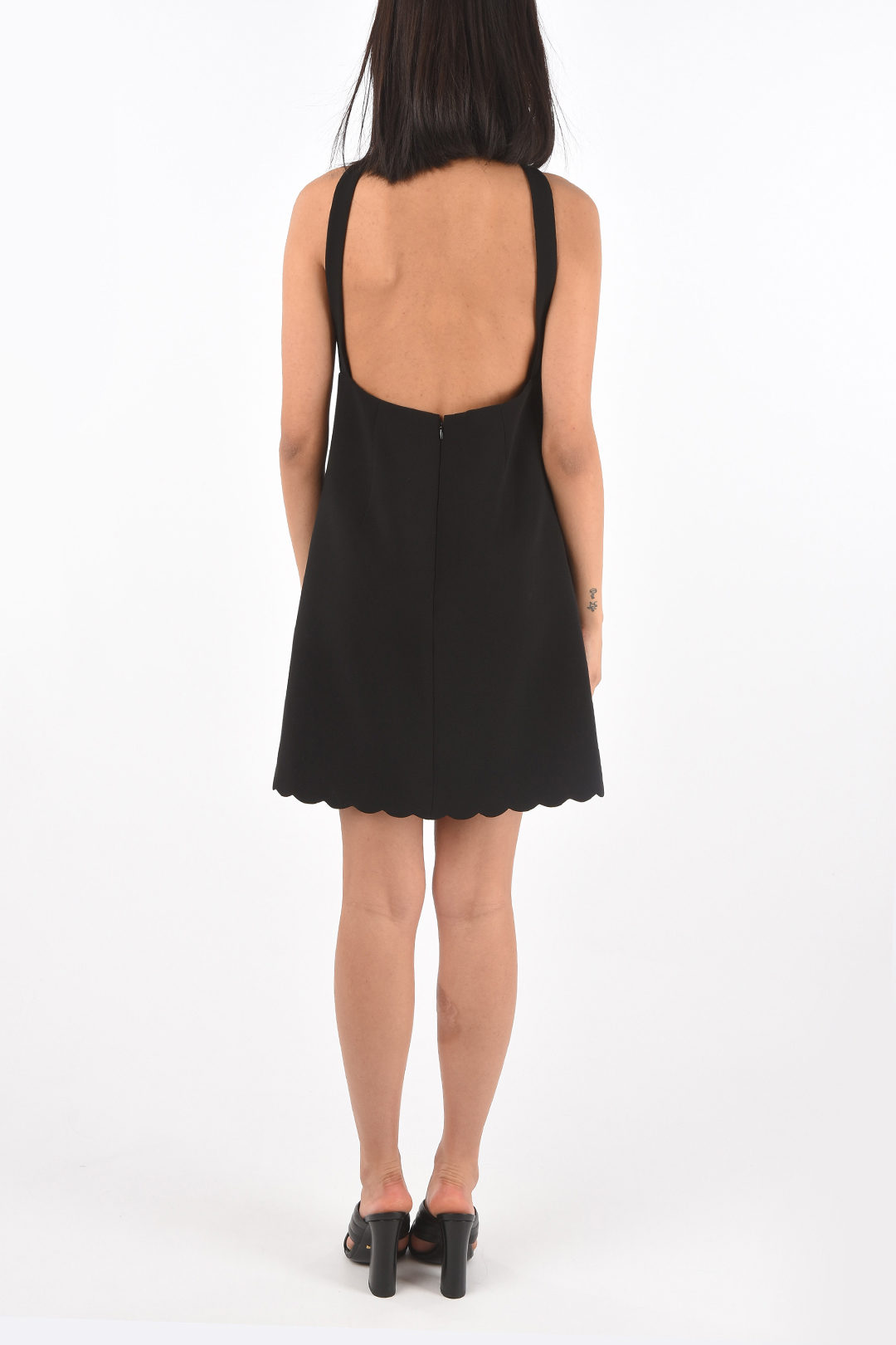 ワンピース MIUMIU BLACK SATIN DRESS Miu Miu Black Satin Short Sleeve Shift Dress with White