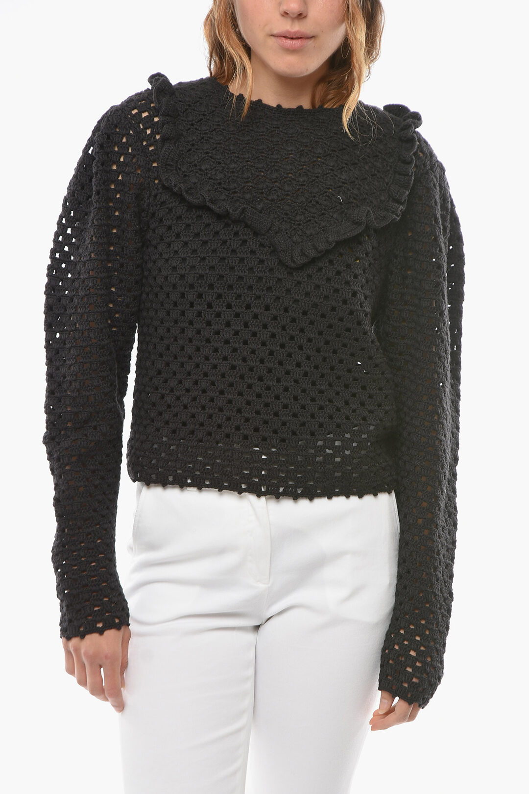 Ulla Johnson Crochet ALDA Crew-neck Sweater with Puff Sleeve women - Glamood Outlet