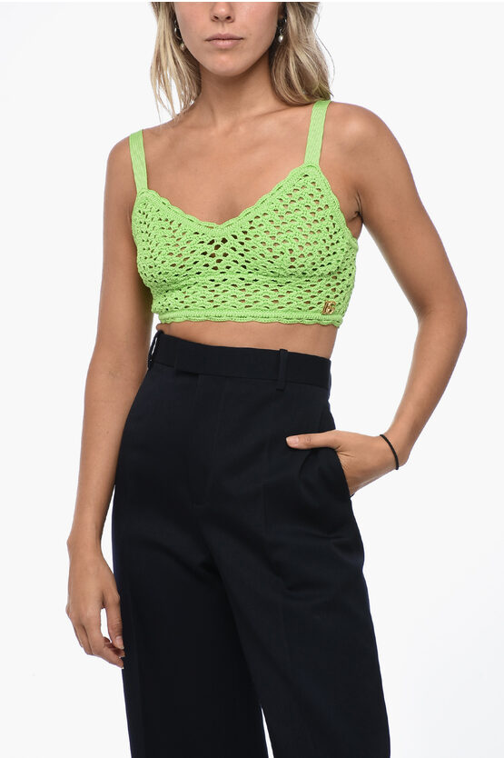 Shop Dolce & Gabbana Crochet Bra Top With Snap Buttons