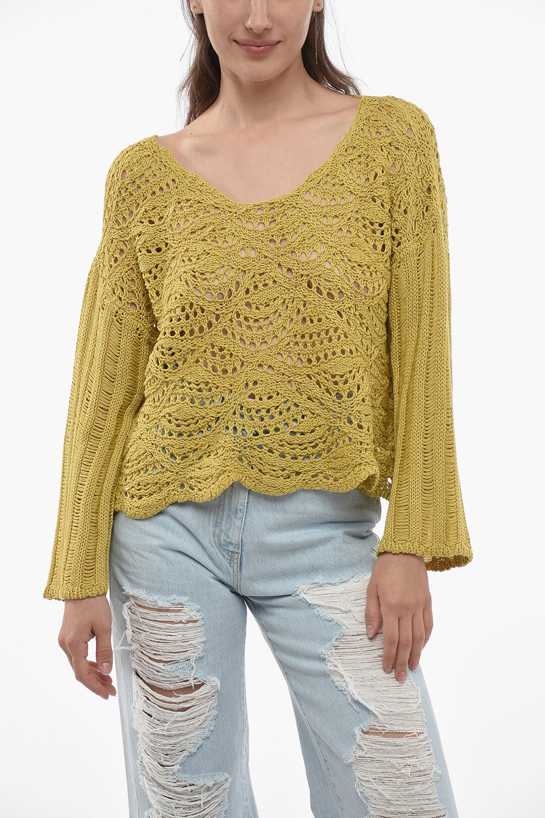 Fabiana Filippi Crochet Cotton Crop Sweater women Glamood Outlet - Main Image