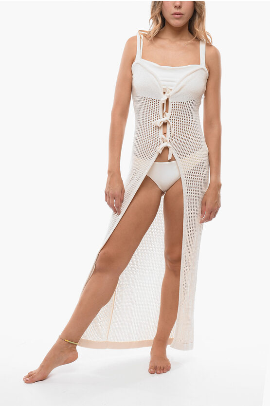 Nanushka Crochet Elianne Beach Cover-up With Lace-up Detail In White