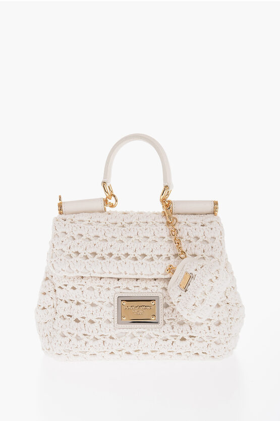 Dolce & Gabbana Crochet Hand Bag With Removable Charm In Neutral