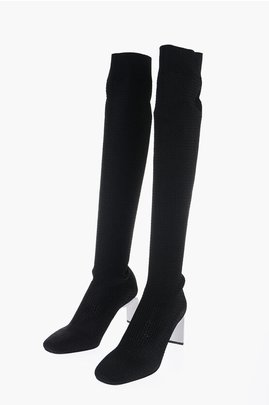 Jil Sander Crochet Knee-hight Boots Heel 7 Cm In Black