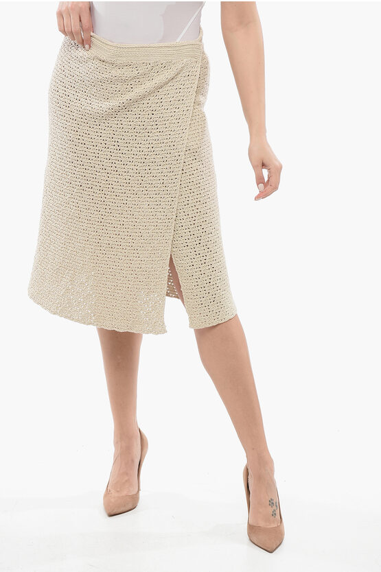 Bottega Veneta Cotton Wrap Skirt Crochet Effect In Neutral