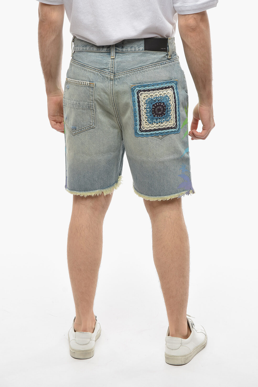 Crochet denim shorts deals