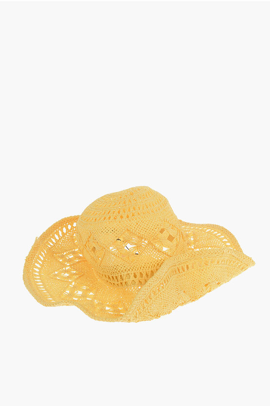 Ruslan Baginskiy Crochet-straw Hat With Curled Brim In Yellow