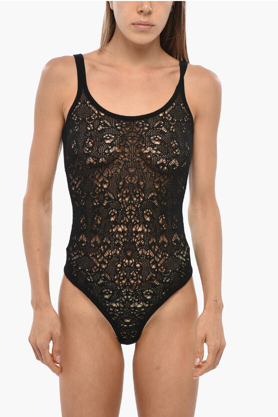 Gabriela Hearst Crochet Wool Blend Desnos Bodysuit In Black