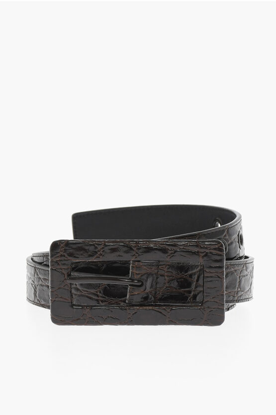 Shop Saint Laurent Croco-effect Leather Belt 30mm