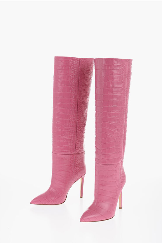 Paris Texas Croco Effect Leather Stiletto Heel Boot 10cm In Pink