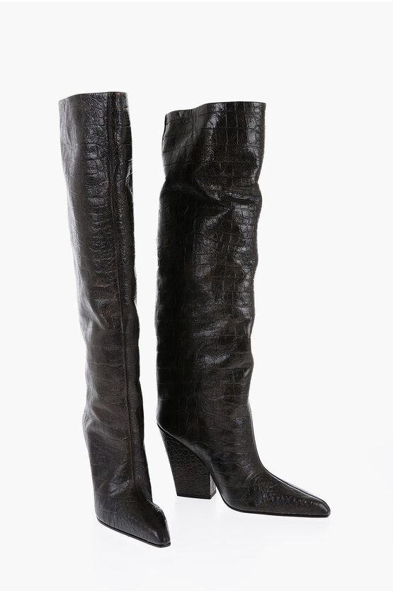 PARIS TEXAS CROCO-LEATHER BOOTS WITH CHUNKY HEEL 11CM 