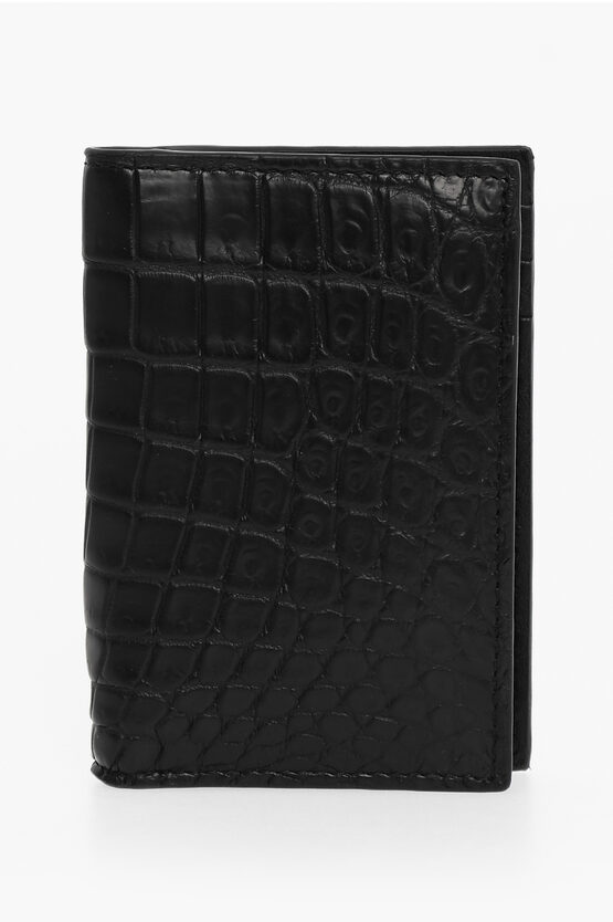 Bottega Veneta Croco-leather Card Holder In Black