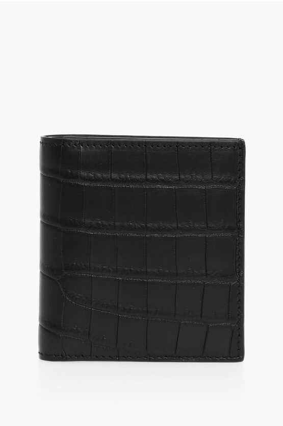 Bottega Veneta Croco-leather Wallet In Black