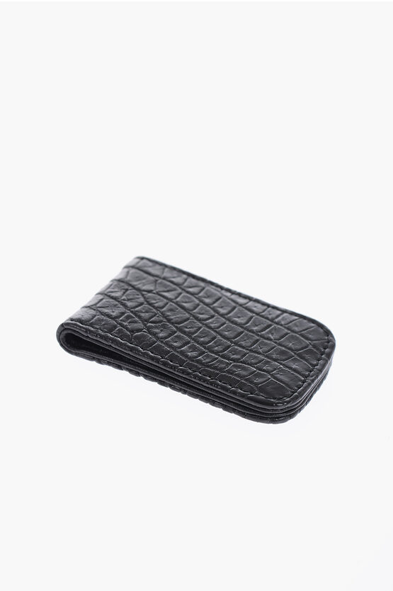 Jason Briggs Crocodile Effect Leather Banknote Holder With Magnetic Closu In Black